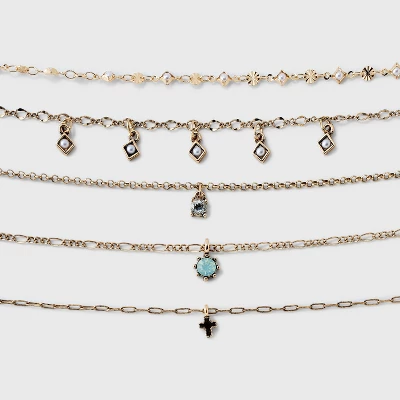 Mixed Charms And Tassel Choker Necklace Set 5pc - Wild Fable™ Gold 5 Mixed Charms And Tassel Choker Necklace Set 5pc - Wild Fable™ Gold - Image 3