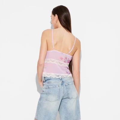 Women's Lace Trim Tank Top - Wild Fable™ Pink Floral 4 Women's Lace Trim Tank Top - Wild Fable™ Pink Floral - Image 2