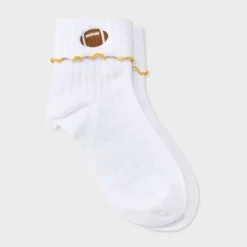 Women's Game Day Embroidered Football Pointelle Bobby Socks With Lettuce Edge Cuff - Wild Fable™ -Wild Fable Shop GUEST 9d4c11f8 c2ae 4687 b84b 3932af912ca7