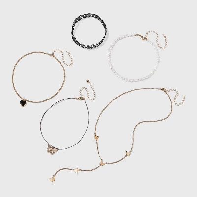 Butterfly And Pearl Heart Choker Necklace Set 5pc - Wild Fable™ Gold 3 Butterfly And Pearl Heart Choker Necklace Set 5pc - Wild Fable™ Gold