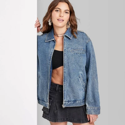 Women's Boxy Zip-Up Denim Jacket - Wild Fable™ Blue Denim 5 Women's Boxy Zip-Up Denim Jacket - Wild Fable™ Blue Denim - Image 3