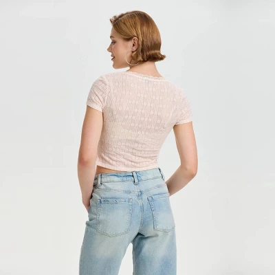 Women's Short Sleeve Jacquard Knit Boho Lace Top - Wild Fable™ 3 Women's Short Sleeve Jacquard Knit Boho Lace Top - Wild Fable™