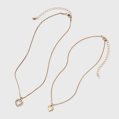 Texture Heart Charm Multi-Strand Necklace - Wild Fable™ Gold 3 Texture Heart Charm Multi-Strand Necklace - Wild Fable™ Gold