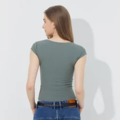 Women's Cap Sleeve Square Neck Rosette Top - Wild Fable⢠Sage Green