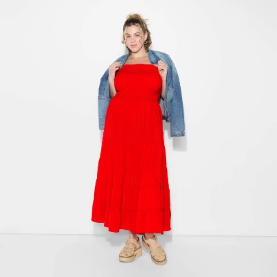 Women's Smocked Tiered Maxi A-Line Dress - Wild Fable™ Red 6 Women's Smocked Tiered Maxi A-Line Dress - Wild Fable™ Red - Image 4