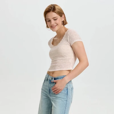 Women's Short Sleeve Jacquard Knit Boho Lace Top - Wild Fable™ 4 Women's Short Sleeve Jacquard Knit Boho Lace Top - Wild Fable™ - Image 2