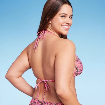 Women's Crochet Trim Triangle Bikini Top - Wild Fable™ Pink Floral Print 6 Women's Crochet Trim Triangle Bikini Top - Wild Fable™ Pink Floral Print - Image 4