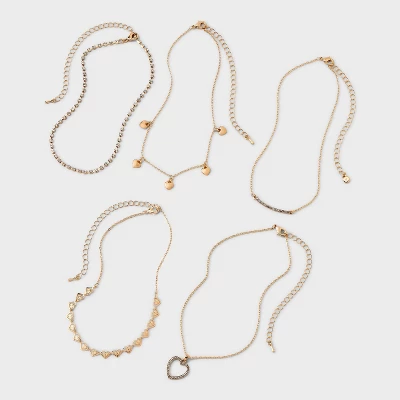 Bling Heart Choker Necklace Set 5pc - Wild Fable™ Gold 3 Bling Heart Choker Necklace Set 5pc - Wild Fable™ Gold
