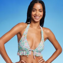 Women's Ruffle Tie-Front Halter Bikini Top - Wild Fable™ Green Floral Print 9 Women's Ruffle Tie-Front Halter Bikini Top - Wild Fable™ Green Floral Print -Wild Fable Shop GUEST cc98590e eb67 4de3 8299 5fd921719a3b