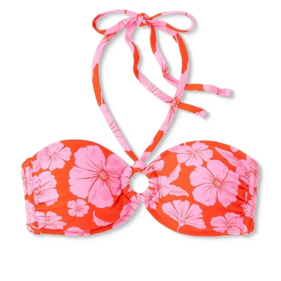 Women's Ring Front Halter Bandeau Bikini Top - Wild Fable™ Orange/Pink Tropical Print 9 Women's Ring Front Halter Bandeau Bikini Top - Wild Fable™ Orange/Pink Tropical Print - Image 7