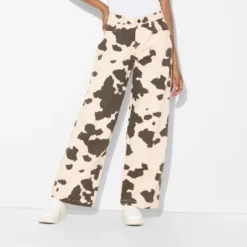 Women's High-Rise Straight Leg Pants - Wild Fable⢠Brown Cow Print