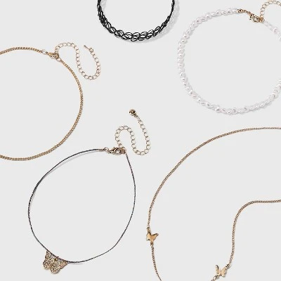 Butterfly And Pearl Heart Choker Necklace Set 5pc - Wild Fable™ Gold 4 Butterfly And Pearl Heart Choker Necklace Set 5pc - Wild Fable™ Gold - Image 2