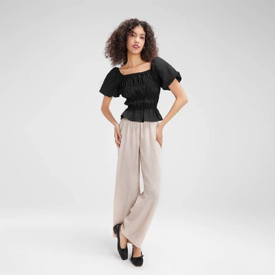 Women's Shirred Puff Sleeve Blouse - Wild Fable™ 3 Women's Shirred Puff Sleeve Blouse - Wild Fable™