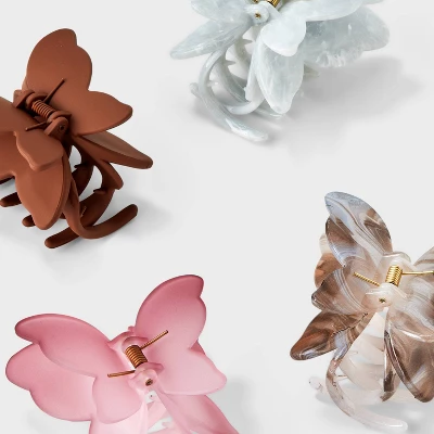 Butterfly Claw Hair Clip Set 4pc - Wild Fable™ Brown/Pink/Silver 4 Butterfly Claw Hair Clip Set 4pc - Wild Fable™ Brown/Pink/Silver - Image 2