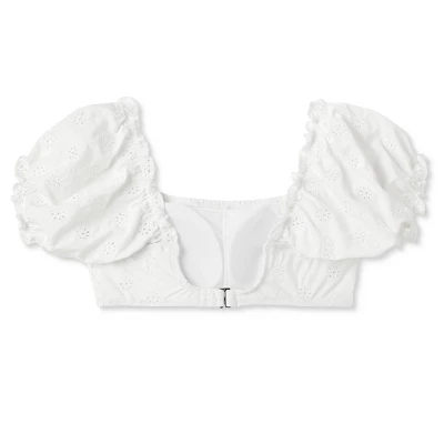 Women's Puff Sleeve Eyelette Bralette Bikini Top - Wild Fable™ White 8 Women's Puff Sleeve Eyelette Bralette Bikini Top - Wild Fable™ White - Image 6
