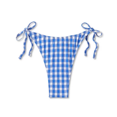 Women's Side-Tie Ultra High Leg Super Cheeky Bikini Bottom - Wild Fable™ Cobalt Blue Gingham Print 8 Women's Side-Tie Ultra High Leg Super Cheeky Bikini Bottom - Wild Fable™ Cobalt Blue Gingham Print - Image 6