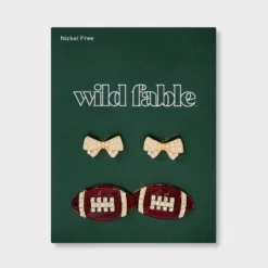 Game Day Football And Bow Earring Set 2pc - Wild Fable⢠Brown