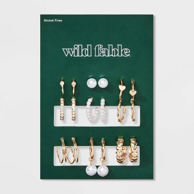 Heart And Pearl Earring Set 9pc - Wild Fable™ Gold 3 Heart And Pearl Earring Set 9pc - Wild Fable™ Gold