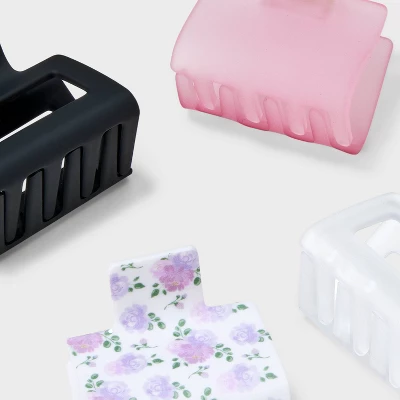 Rose Print Claw Hair Clip Set 4pc - Wild Fable™ White/Black/Pink 4 Rose Print Claw Hair Clip Set 4pc - Wild Fable™ White/Black/Pink - Image 2