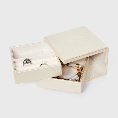 Metallic Leather Rotatable Jewelry Organizer - Wild Fable™ Cream: Faux Leather Storage Box, Adult Use, 5"x5"x3.5" 3 Metallic Leather Rotatable Jewelry Organizer - Wild Fable™ Cream: Faux Leather Storage Box, Adult Use, 5"x5"x3.5"