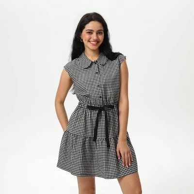Women's Mini Cap Sleeve Elastic Waistband Mini Dress - Wild Fable™ Black Gingham 7 Women's Mini Cap Sleeve Elastic Waistband Mini Dress - Wild Fable™ Black Gingham - Image 5