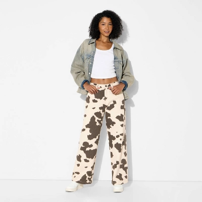 Women's High-Rise Straight Leg Pants - Wild Fable™ Brown Cow Print 5 Women's High-Rise Straight Leg Pants - Wild Fable™ Brown Cow Print - Image 3