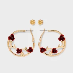 Flower Rose Vine Hoop Earring Set 2pc - Wild Fable™ Gold/Red 7 Flower Rose Vine Hoop Earring Set 2pc - Wild Fable™ Gold/Red -Wild Fable Shop GUEST eaf122a2 2584 4f5c 8b92 3ba8e9614b10