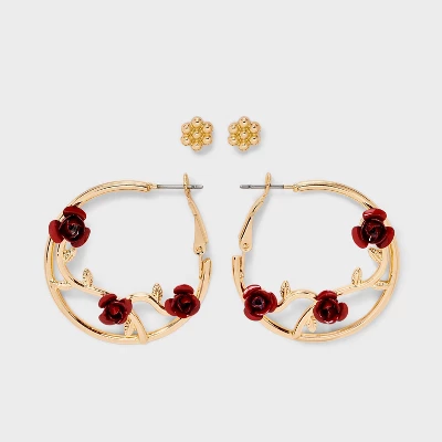 Flower Rose Vine Hoop Earring Set 2pc - Wild Fable™ Gold/Red 5 Flower Rose Vine Hoop Earring Set 2pc - Wild Fable™ Gold/Red - Image 3