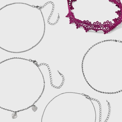 Lace Heart And Rose Cross Choker Necklace Set 5pc - Wild Fable™ Silver 4 Lace Heart And Rose Cross Choker Necklace Set 5pc - Wild Fable™ Silver - Image 2