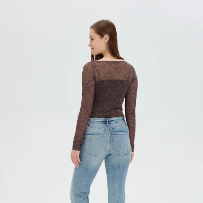 Women's Long Sleeve Lace Bardot Top - Wild Fable™ 3 Women's Long Sleeve Lace Bardot Top - Wild Fable™