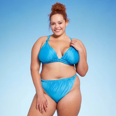 Women's Wide Strap Extra Cheeky High Leg Bikini Bottom - Wild Fable™ Shiny Blue 4 Women's Wide Strap Extra Cheeky High Leg Bikini Bottom - Wild Fable™ Shiny Blue - Image 2