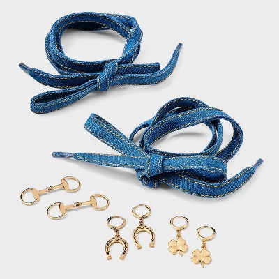 Denim Shoelace And Shoe Charm Set - Wild Fable™ Gold 3 Denim Shoelace And Shoe Charm Set - Wild Fable™ Gold