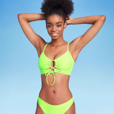Women's Lace-Up Longline Bikini Top - Wild Fable™ Neon Green 5 Women's Lace-Up Longline Bikini Top - Wild Fable™ Neon Green - Image 3