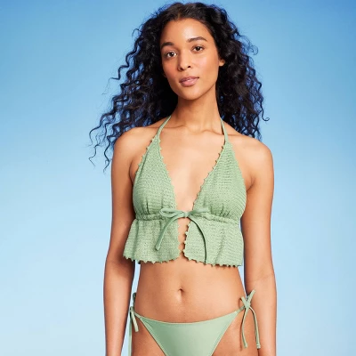 Women's Crochet Tie-Front Longline Bikini Top - Wild Fable™ Soft Green 9 Women's Crochet Tie-Front Longline Bikini Top - Wild Fable™ Soft Green - Image 7