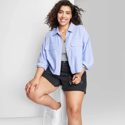 Women's Long Sleeve Cropped Button-Down Shirt - Wild Fable™ 5 Women's Long Sleeve Cropped Button-Down Shirt - Wild Fable™ - Image 3